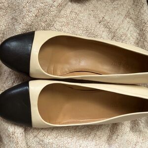 J crew size 8.5 pumps cream and black 2 inch heel . Like new / worn 2 times
